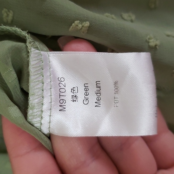 Tie front peplum swiss dot green girlie top, trendy, cropped, v neck, women's M - Picture 6 of 8